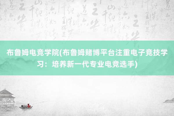 布鲁姆电竞学院(布鲁姆赌博平台注重电子竞技学习：培养新一代专业电竞选手)