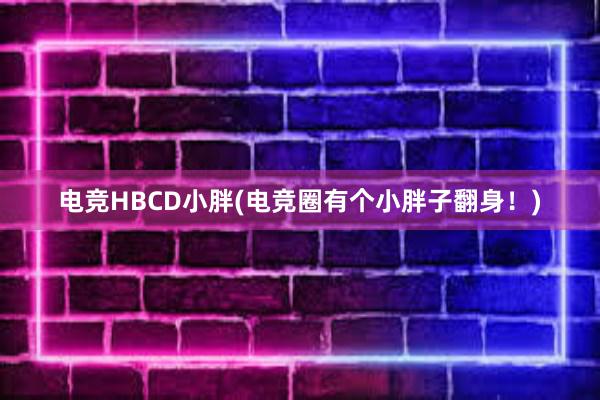 电竞HBCD小胖(电竞圈有个小胖子翻身！)