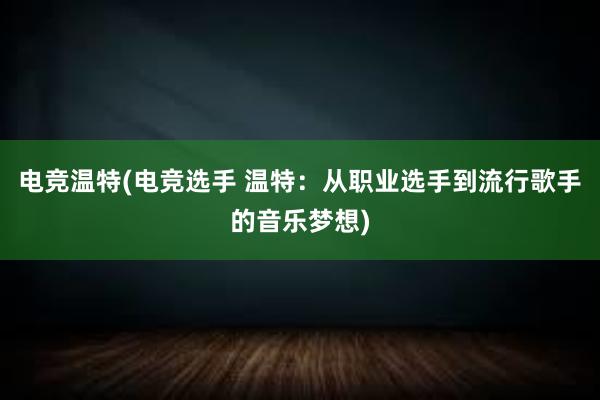 电竞温特(电竞选手 温特：从职业选手到流行歌手的音乐梦想)