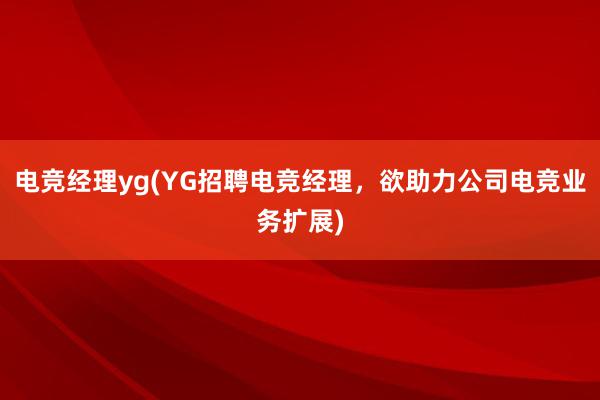 电竞经理yg(YG招聘电竞经理，欲助力公司电竞业务扩展)