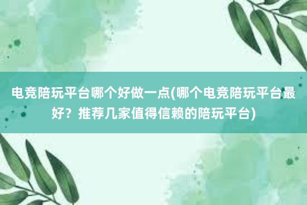 电竞陪玩平台哪个好做一点(哪个电竞陪玩平台最好？推荐几家值得信赖的陪玩平台)