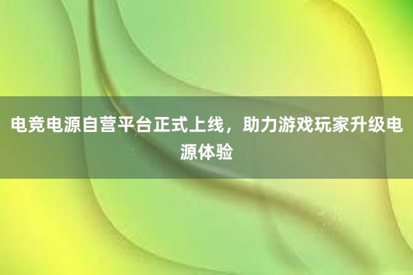 电竞电源自营平台正式上线，助力游戏玩家升级电源体验