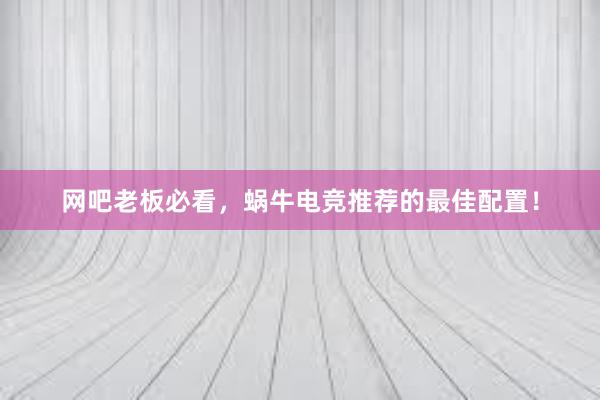 网吧老板必看，蜗牛电竞推荐的最佳配置！